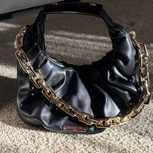 Nicole Lee Black Hobo Bag with Gold Chain Strap